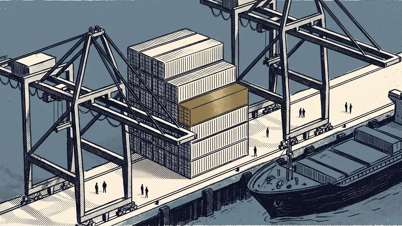 One container singled out in a terminal stack, because Section 301 exclusions apply to specific products, not whole shipments.